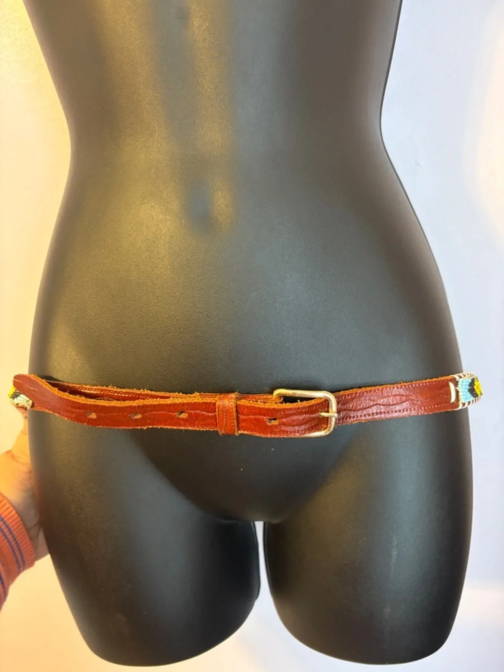 Leather Genuine Cowhide Brown Western Southwestern Beaded Native American Belt